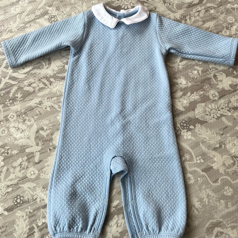 The Beaufort Bonnet Company Quilted Blue Footie with White Collar